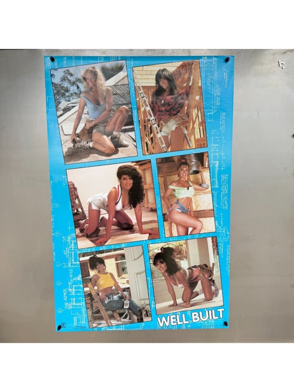 VTG 1989 Poster Well Built Construction Sexy Women Office Pin-up Girls ~23x35
